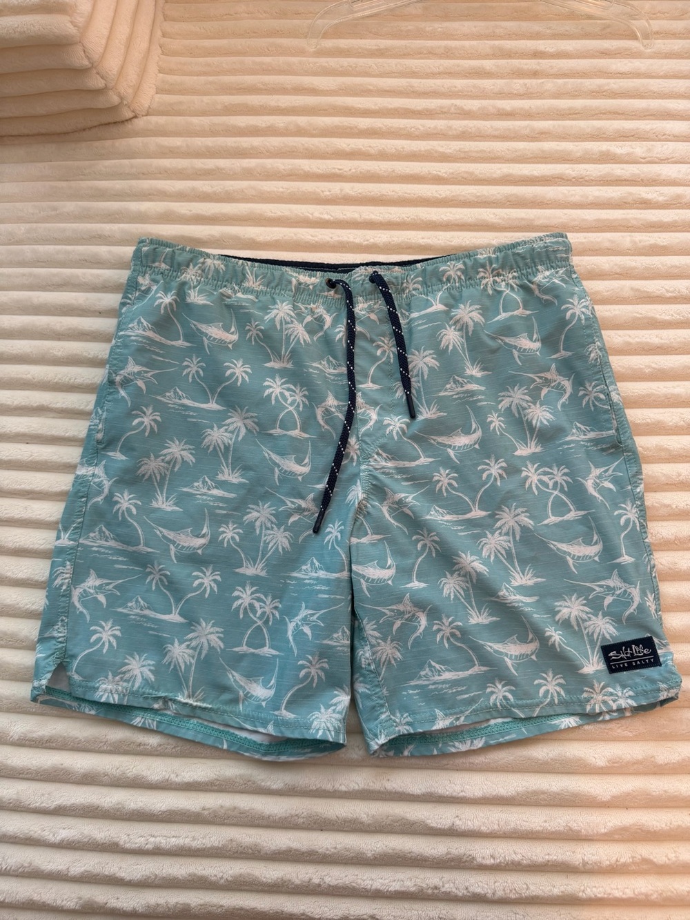 Salt Life Men's Aqua Palm Hammock Lined Swim Trunks Sz Small